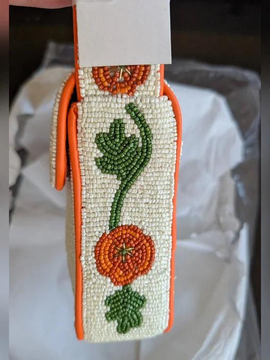 NWT STAUD TOMMY Glass Beaded Vegan Shoulder Bag - CALIFORNIA POPPY; $295 - Picture 14 of 16